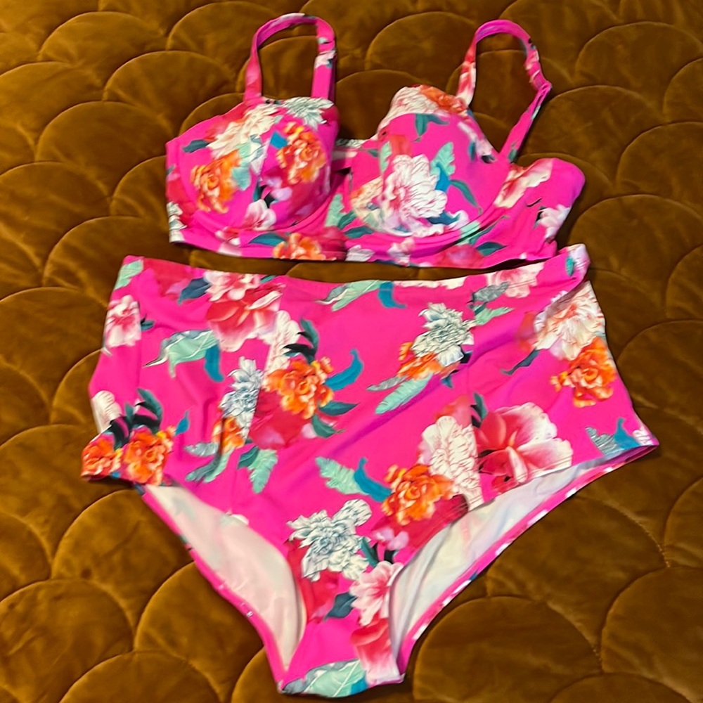 Torrid high waisted bathing suit bottoms and matching bikini top